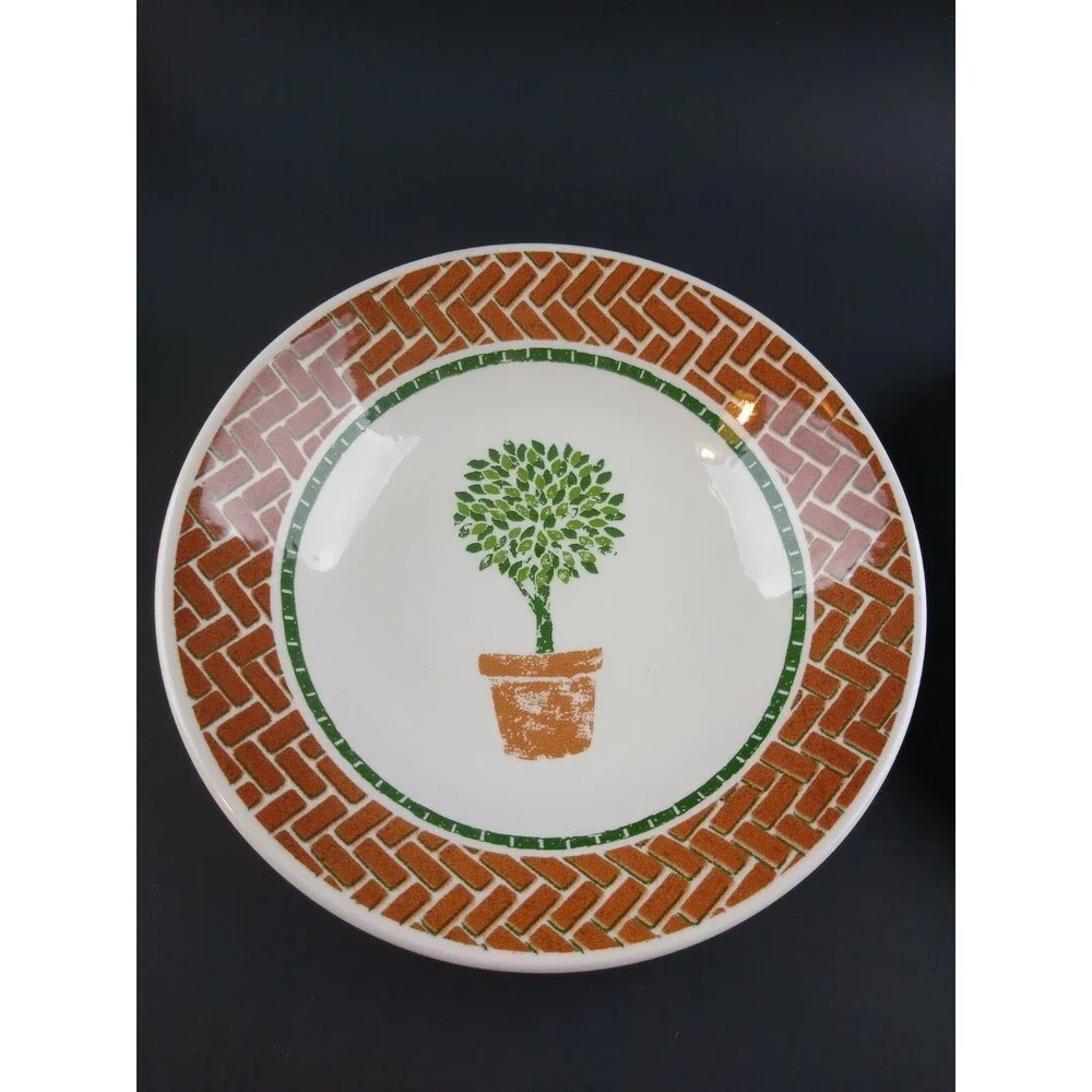 Pier 1 England Topiary w Brick Set Of 2 Salad Pasta or Soup Bowls Angleterre